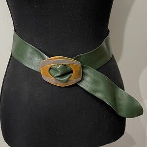 Vintage Christian Dior Green Leather Belt Size ML